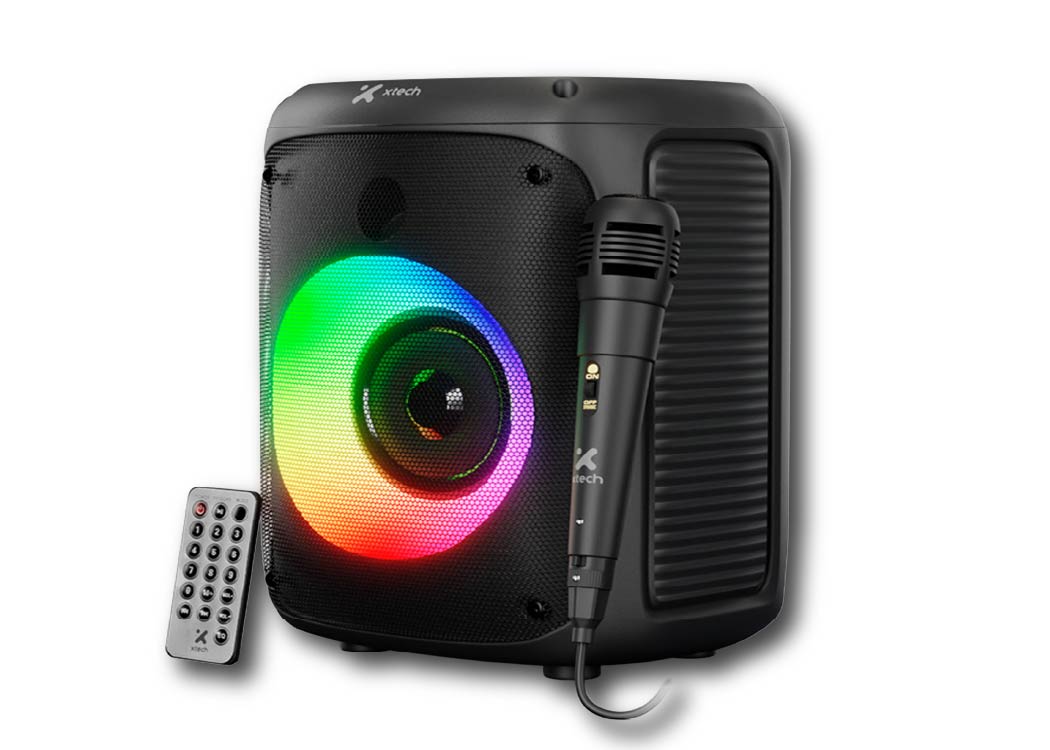 PARLANTE PORTATIL INALAMBRICO DE 4" CON LUCES LED Y MICROFONO